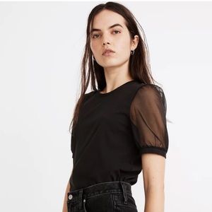 Madewell Sheer Sleeve Knit Top Puff T Shirt